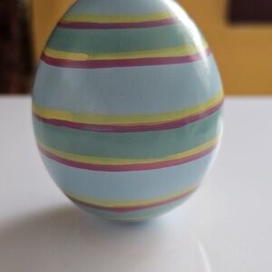Decorative Striped Ceramic Egg - Pastel Blue, Green, Yellow, Pink